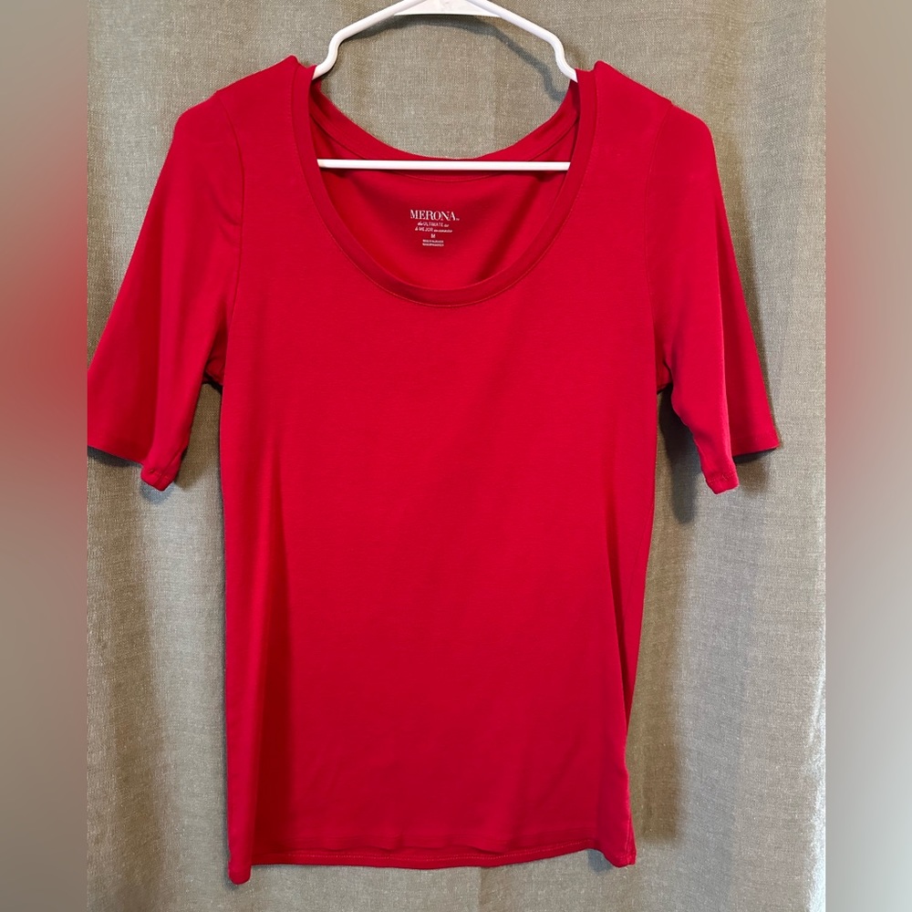 Merona: Red Boatneck Half Sleeve Top